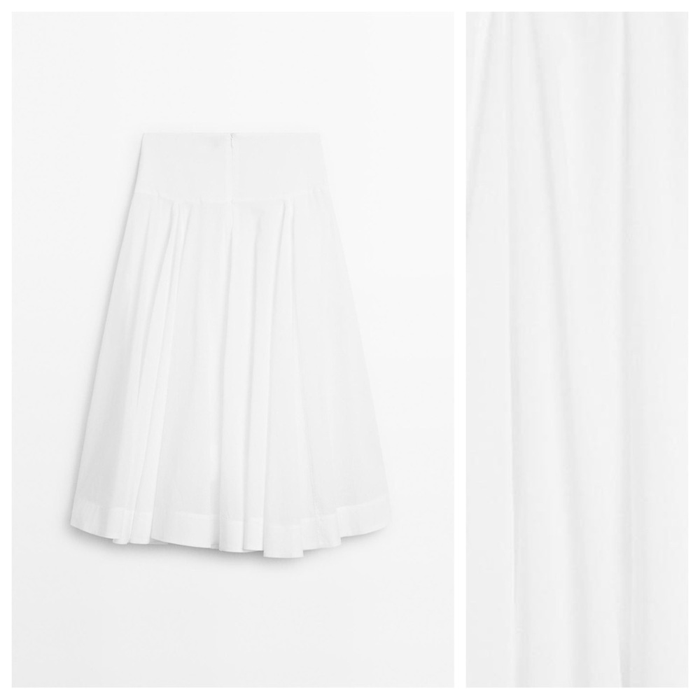 NWT. Massimo Dutti White 100% Cotton Midi Skirt with Yoke Detail. Size 2. - Picture 5 of 12